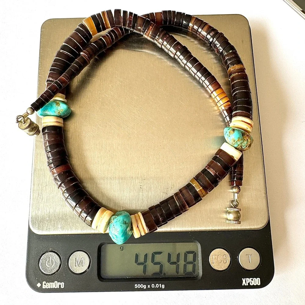 VTG Native Amer Heishe Necklace Turquoise 18in Choker Graduated Santo Domingo
